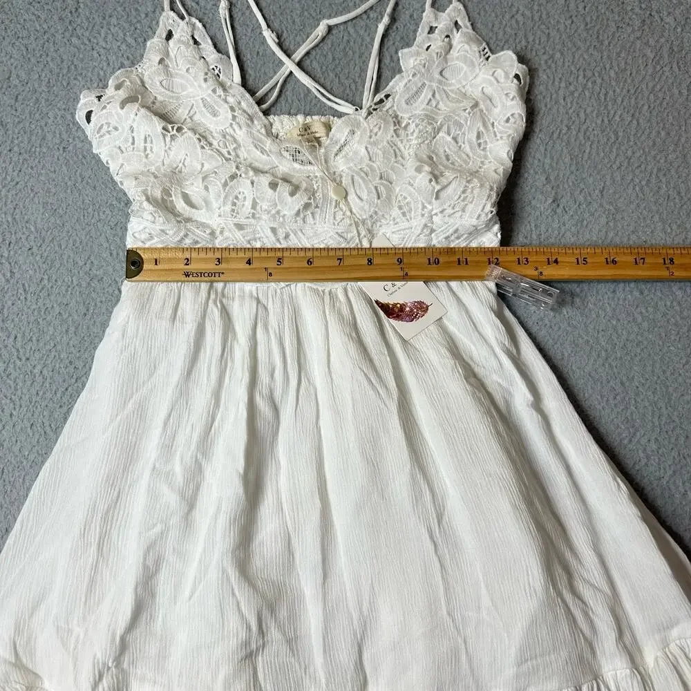 Chelsea & Violet Dress Womens Juniors S White Lace Bodice‎ Smocked Back Mini NEW